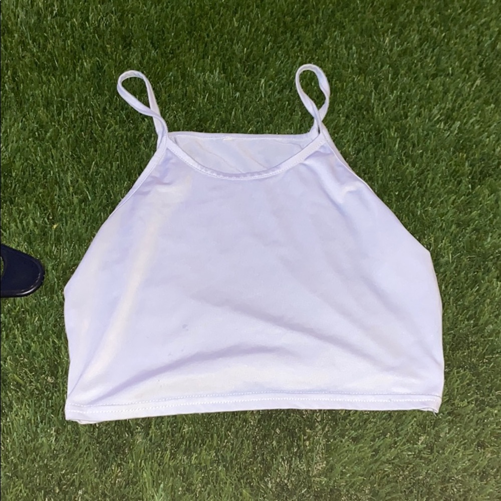Cropped halter top.